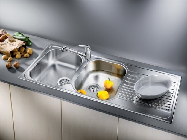 stainless steel double bowl kitchen sink with drainboard